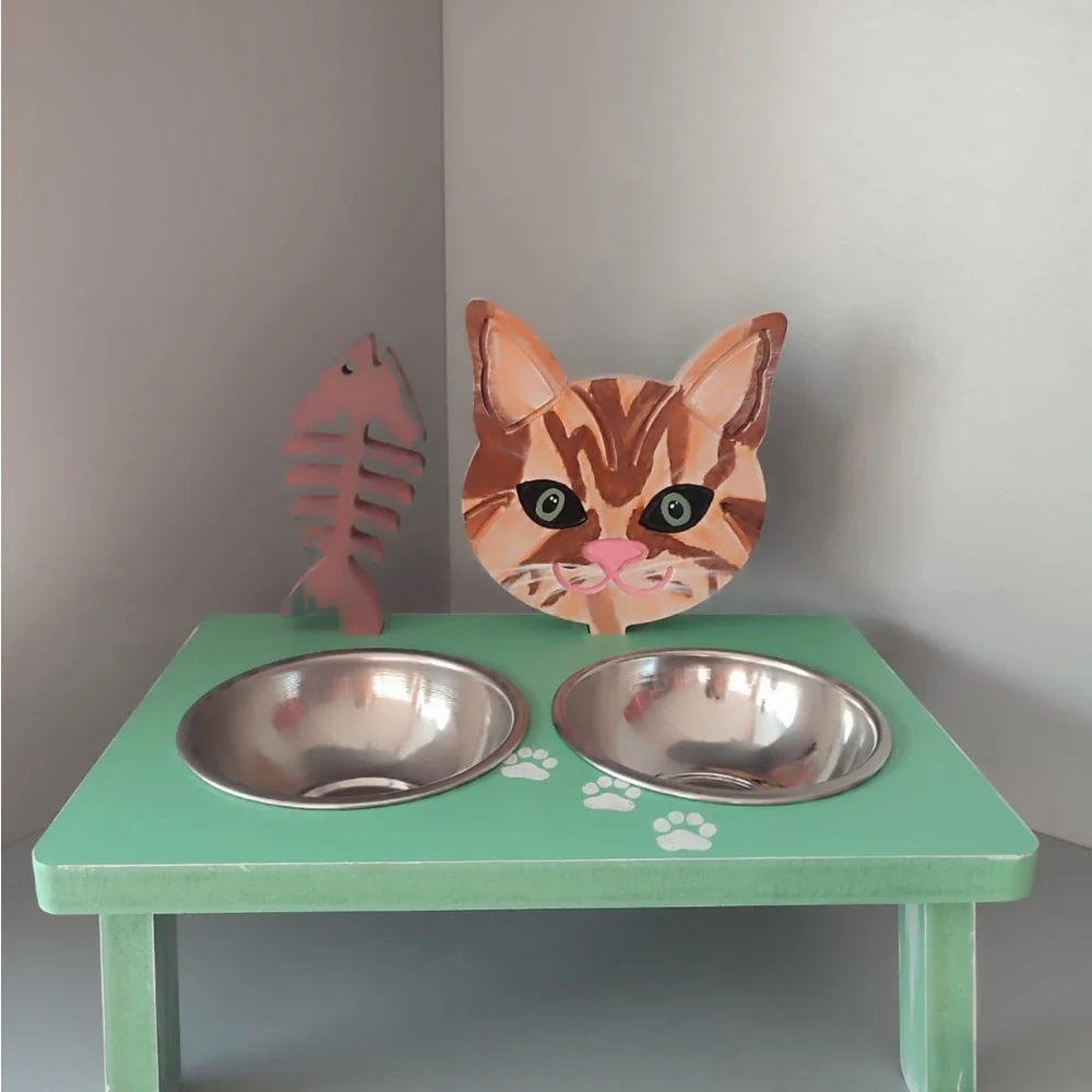 Wooden Handmade Cat Food Stand,Specially designed for your Cat breed& Home decor